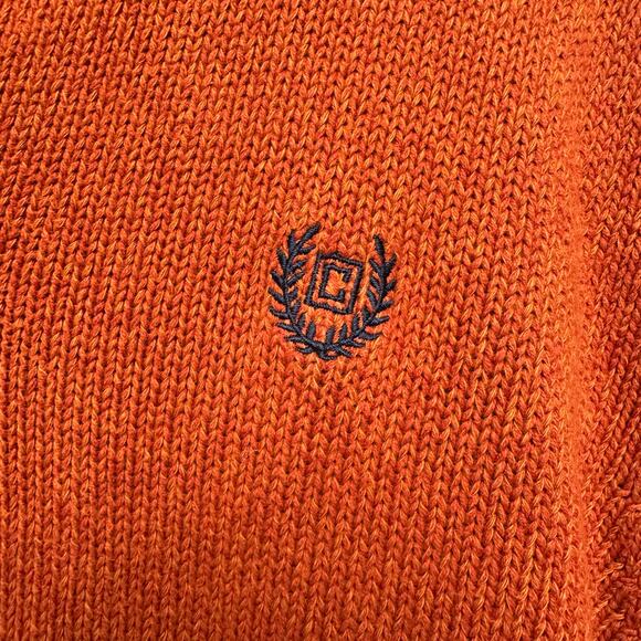 Chaps Rust Orange 100% Cotton Pullover Sweater L Elbow Patch Button Neck - Picture 4 of 5